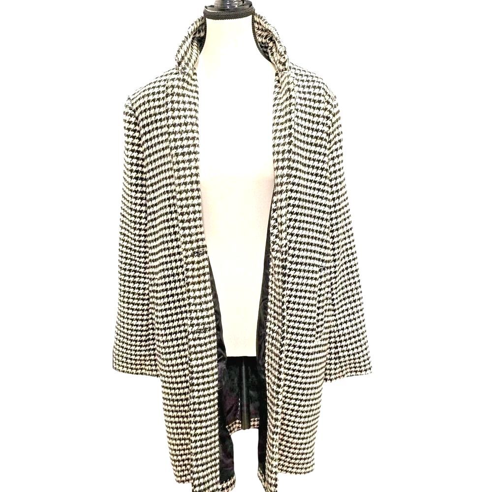Ambiance Houndstooth Coat Womens M Black White Wool Blend Long Overcoat Jacket